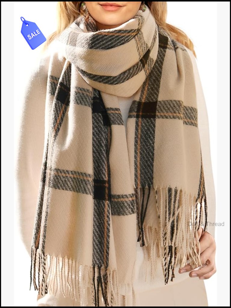 Oversized Winter Scarf Shawl Plaid Tassel Soft Warm Large Wrap